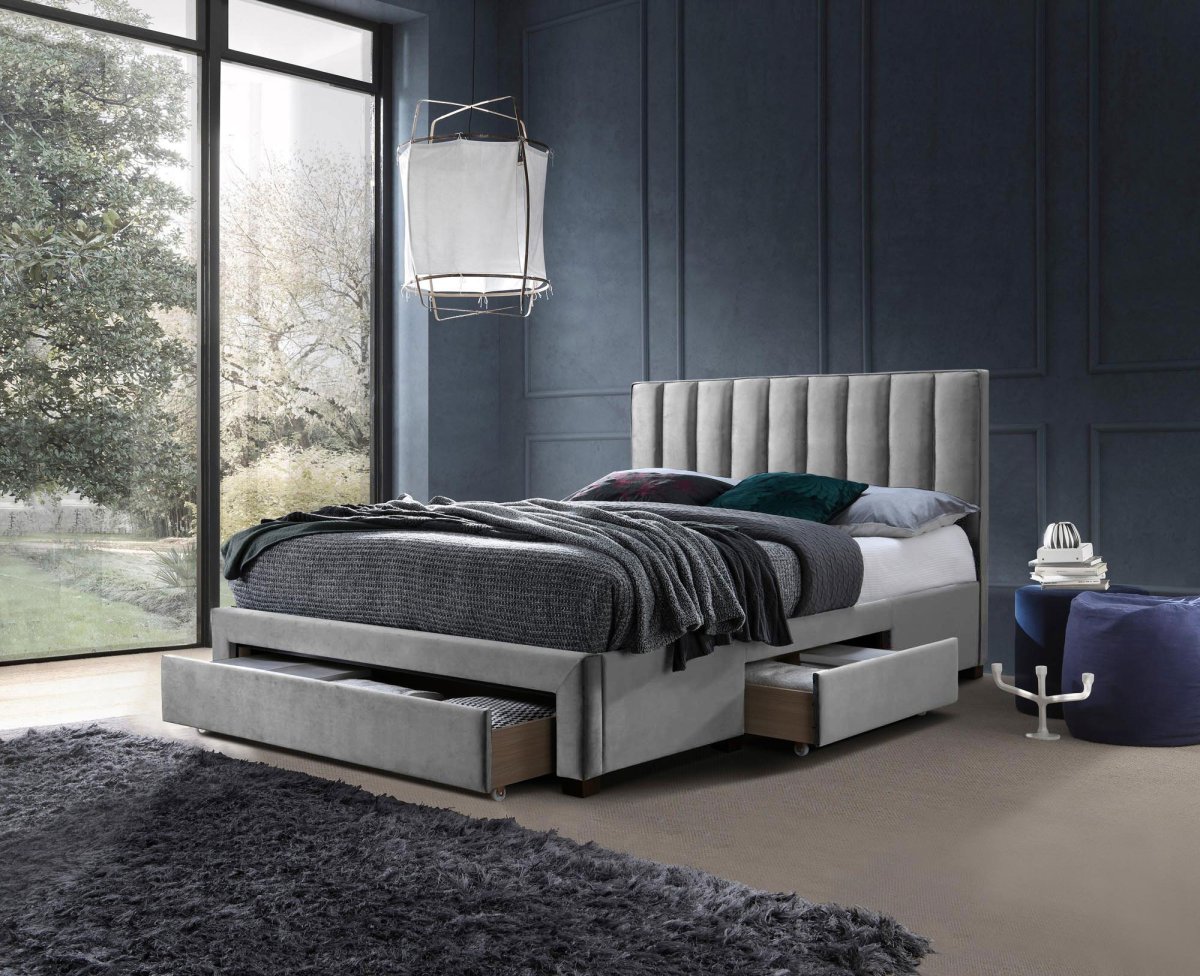 Cama estofada c/arrumação GRACE – Cinzento, 160x200cm - Image 3