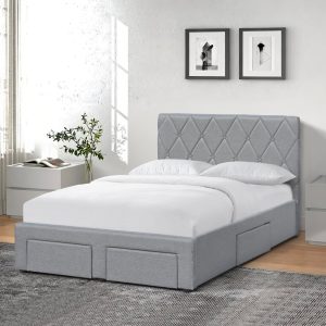 Cama estofada c/arrumação BETINA – Cinzento, 120x200cm