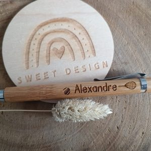 Caneta em Bambu – Nome com bola e raquete de ténis