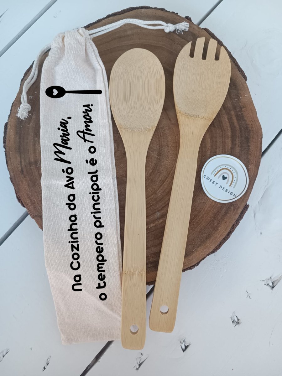 Conjunto Talheres de servir de madeira – Na cozinha da Avó…o tempero principal é o Amor