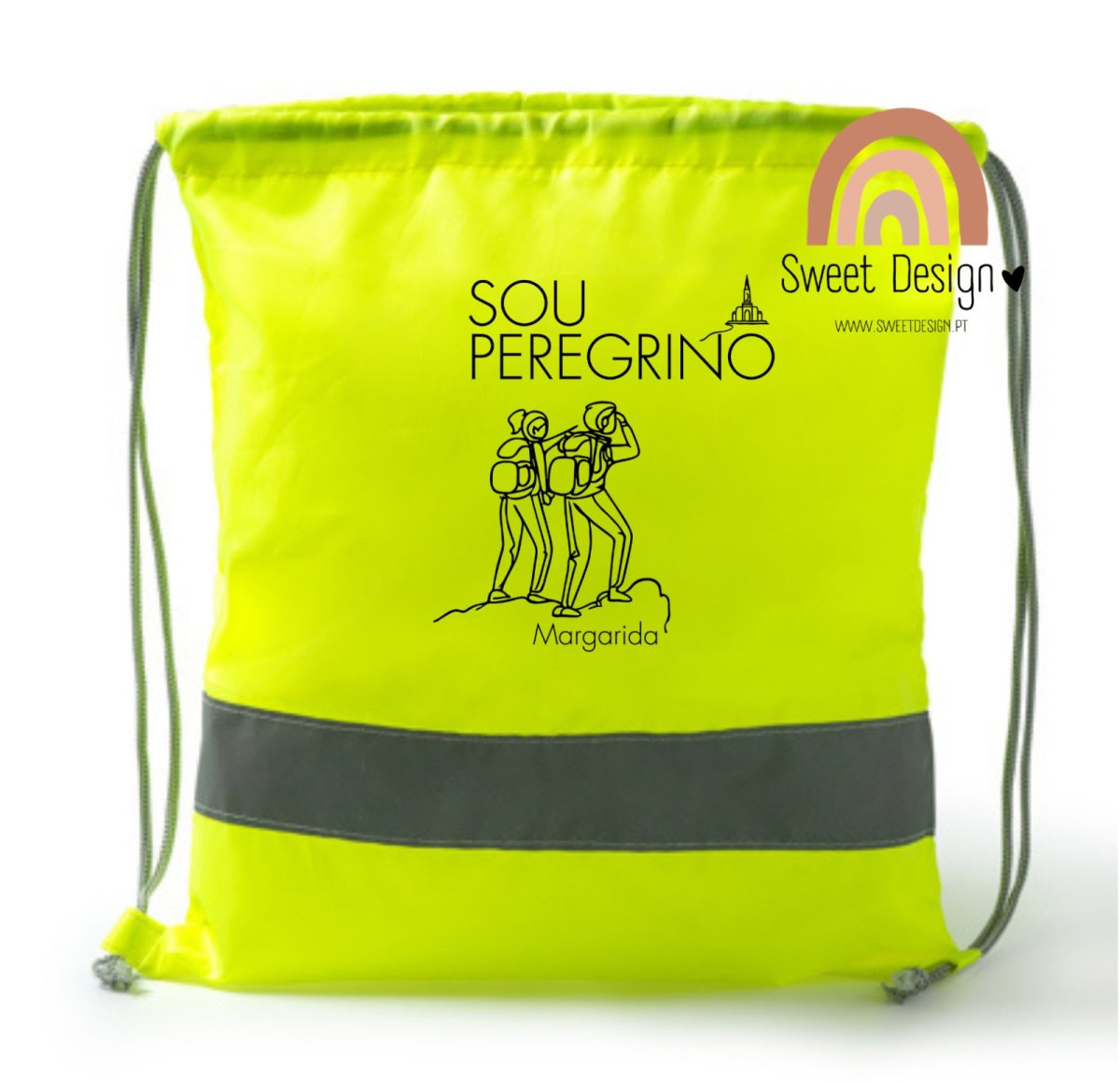 Mochila/Saco com cordoes com tiras de alta visibilidade – Sou Peregrino (com nome)