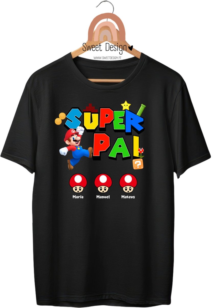 T-Shirt – Super Pai (com nome dos filhos)_2 – Super Mário