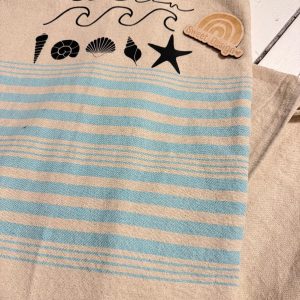Toalha praia/pareu – Ondas do Mar – conchas, búzio (com nome)