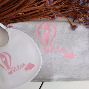 Pack Fralda + Babete – Balão ar rosa com nuvem
