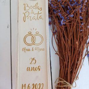 Caixa de Madeira para Garrafa Vinho – Bodas de Prata 25 anos