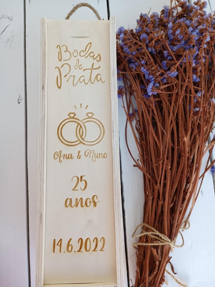 Caixa de Madeira para Garrafa Vinho – Bodas de Prata 25 anos