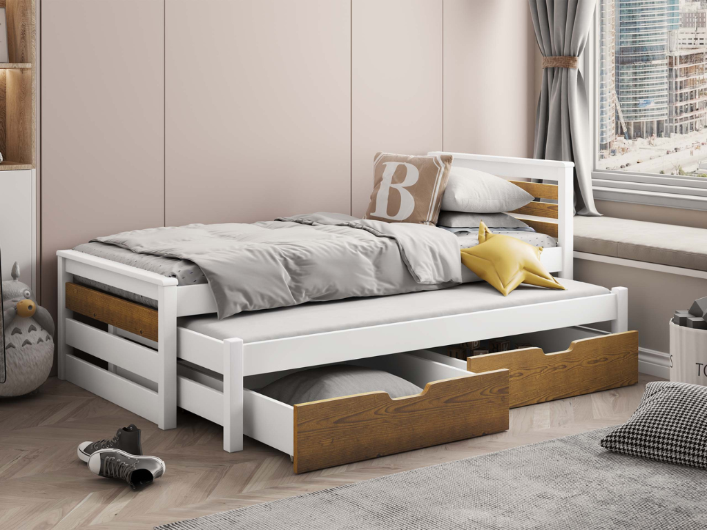Cama c/cama extraível WALM – Branco/Carvalho